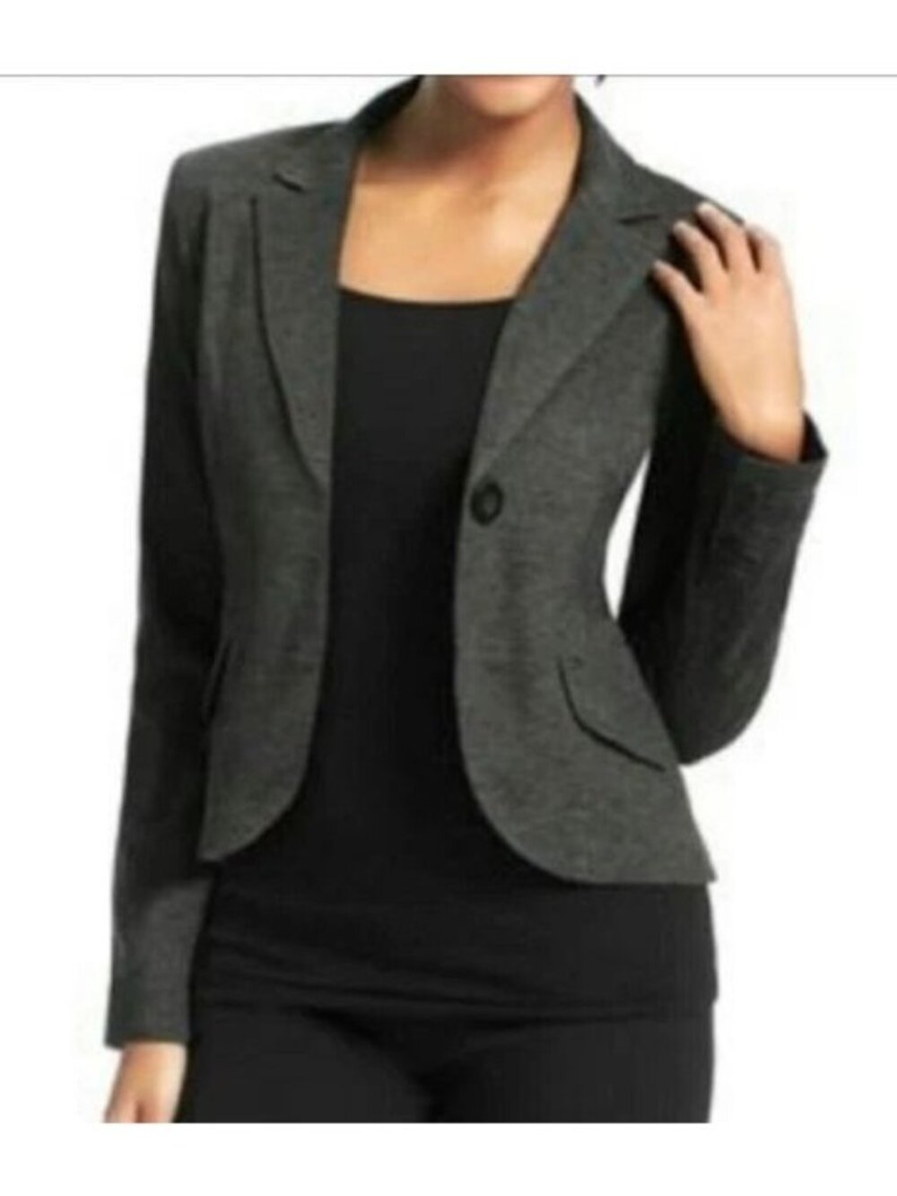 CAbi Jet Set Ponte Blazer Jacket Gray Size 8 Style 616 Jersey Single Button